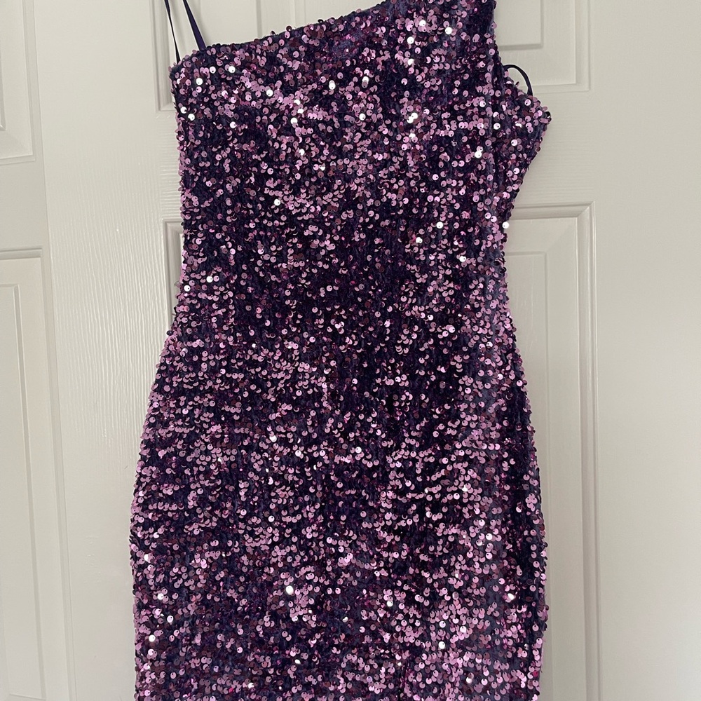 Purple Sequin One-Shoulder Dress